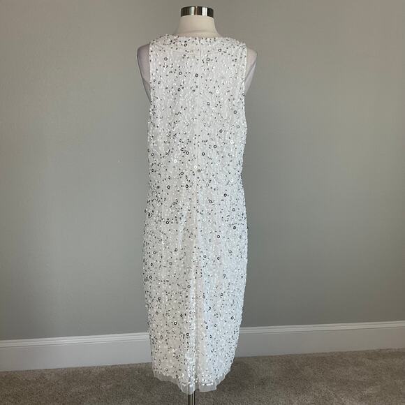 Adrianna Papell Sequined Sleeveless V-Neck Sheath Cocktail Dress White Size 6 - Picture 7 of 13